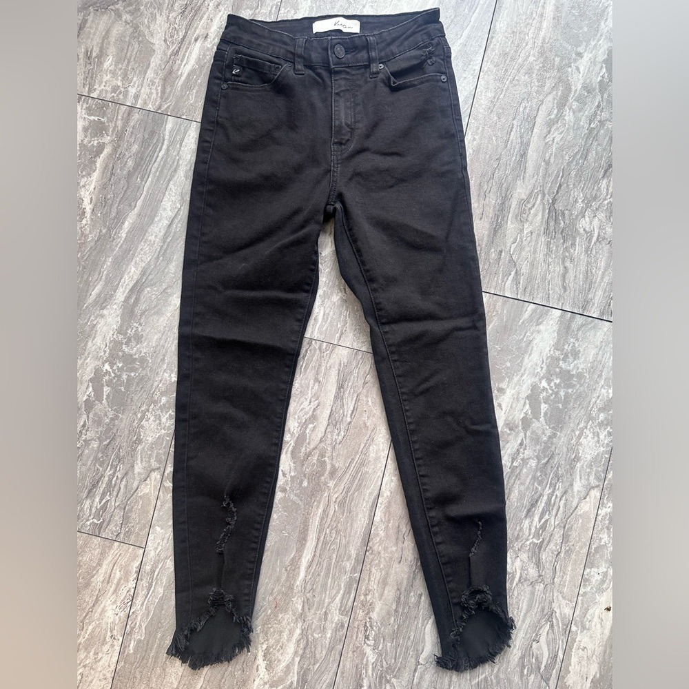 Kancan Juniors Size 3 Black Distressed Skinny Double‎ Fray Hem Jeans 0112